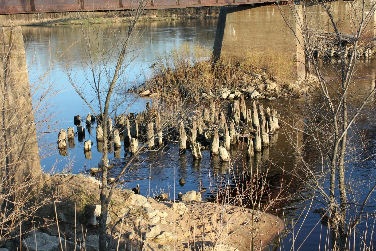 Cut-off pilings from previous bridge